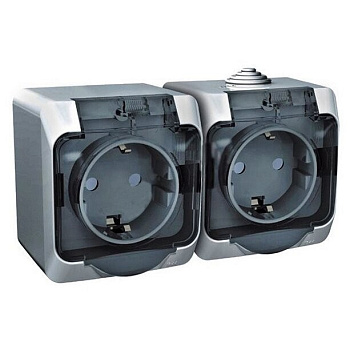 Розетка Этюд "евр" двойная о/п серая с крышкой со шт. (Schneider Electric) IP44