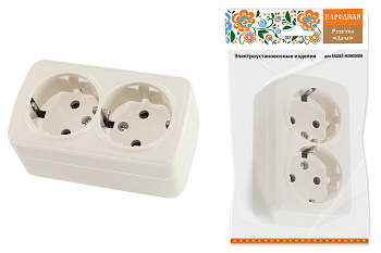 Розетка двойная 2П+3 открытой установки IP20 16А, сл. кость "Дача" Народная 