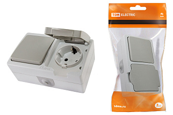 Блок комбинированный (горизонтальный) выключатель 1-кл. + розетка 2П+З с з/ш БКВР IP54 "Вуокса" TDM