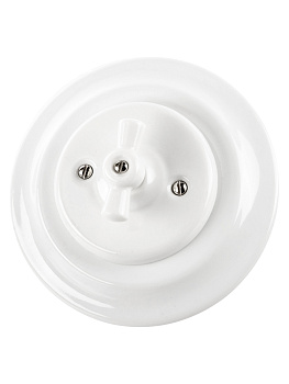 Выключатель скрытой установки фарфоровый поворотный перекрёстный с ручкой (бантик) 10А белый «Болонь