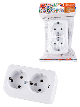 Розетка двойная 2П+3 открытой установки IP20 16А, белая "Дача" Народная 