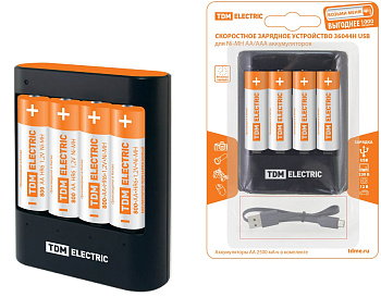 Зарядное устройство 36044Н (3600 mA 4 слота АА/ААА 4 кан.+4xAA2500 USB) TDM