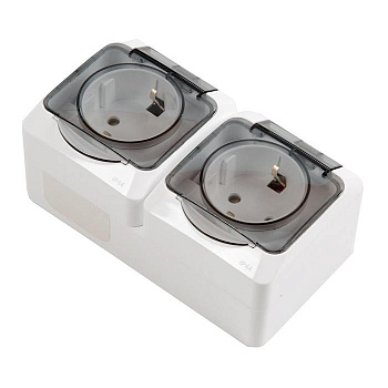 Розетка Этюд "евр" двойная о/п белая с крышкой со шт. (Schneider Electric) IP44 