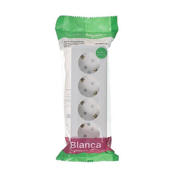 Розетка 4-м ОП Blanca 16А IP20 250В с заземл. защ. шторки с изолир. пластиной бел. SE